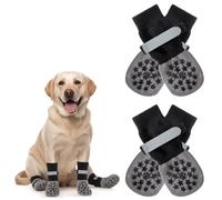 Chaussettes Antidérapantes pour Chien, Lot de 4 Chaussons pour Chien Taille L, Chaussette Chien avec Motif Étoiles Noires, Protection des Coussinets pour Chien et Chat sur Sol Lisse