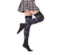 Chaussettes au-dessus du genou à carreaux haute élasticité tendance sexy au-dessus du genou chaussettes grande taille, a, Taille unique