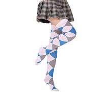 Chaussettes au-dessus du genou à carreaux haute élasticité tendance sexy au-dessus du genou chaussettes grande taille, E, Taille unique