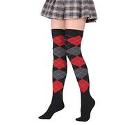 Chaussettes au-dessus du genou à carreaux haute élasticité tendance sexy au-dessus du genou chaussettes grande taille, D, Taille unique