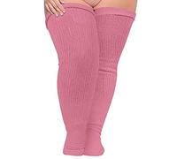 Chaussettes au-dessus du genou en coton, chaussettes épaisses pour cuisses hautes en coton, antidérapantes, extra longues, jambières en tricot torsadé grande taille, rose, Taille unique