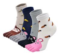 Chaussettes avec Orteils Enfant Chaussettes à doigts, Bébé Garçon Fille Chaussettes de Sport en Coton, Animal Chaussettes Socquettes, 3-12 Ans, 4 paires
