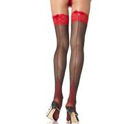 Chaussettes/ bas jarretière sans couture Leg Avenue à talon Cuban, Noir-Rouge