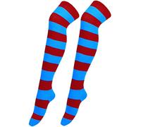 Chaussettes bio pour femme - Noir - 1 paire de chaussettes longues de Noël pour femme - Chaussettes hautes - Chaussettes longues rayées - 35-38, bleu, taille unique
