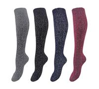 Chaussettes Brillantes Femme Lurex - Chaussette Paillette Mi Bas Femme Hiver - Longues Thermiques en Coton Chaud - High Socks - Lot de 4 Paires