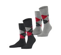 Burlington Chaussettes Homme Everyday Argyle - Coton fantaisie, 2 paires, Gris Oil Melange 40-46