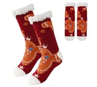 Chaussettes Chaudes Style Noël,Chaussettes À La Maison Antidérapantes Chaussons,Chausson Chaussette Femme,Thermiques Pilou Pilou D'hiver,Super Douces Et Chaudes Pour Femme(Bonhomme En Pain D'Épice)