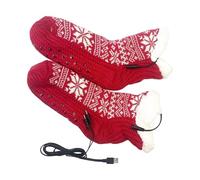 Chaussettes Chauffantes Autonomes,Chaussettes Thermiques Alimentées USB à Motif Flocon - Chauffe-Pieds Portable Hiver Hommes Femmes Randonnée Vélo Moto Pêche Chasse Travail Extérieur | pour Randonnée