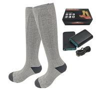 Chaussettes Chauffantes Femme,Batterie Chaussette Chauffante,USB Atterie Rechargeable,Chauffe-Pieds Thermiques Lavables pour Camping, Pêche, Randonnée, Cyclisme(Gray+Black,Socks+4000mAh)