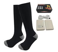 Chaussettes Chauffantes Femme,Batterie Chaussette Chauffante,USB Atterie Rechargeable,Chauffe-Pieds Thermiques Lavables pour Camping, Pêche, Randonnée, Cyclisme(Black+Gray,Socks+2500mAh)