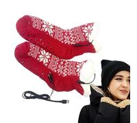 Chaussettes chauffantes pour femme - Alimentées par USB - Motif flocon de neige - Fournitures de chauffage portables pour homme et femme - Pour temps froid, hiver, randonnée, ski, pêche, cyclisme