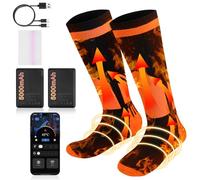 Chaussettes chauffantes pour Hommes Femmes avec contrôle par Application Chaussettes chauffantes avec Rechargeable Batterie 5000mAh/5V, 4 températures réglables pour activités Hivernales(Noir/Orange)