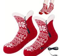Chaussettes chauffantes USB pour femme, chauffe-pieds électriques 5 V avec tricot doux et doublure en polaire, semelle antidérapante, chaussons d'hiver confortables en rouge ou gris (rouge)