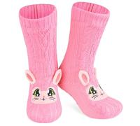 Chaussettes Chaussettes Antidérapantes Femme Hiver, Chaussons Chaussettes Femme Animaux Fantaisie, Cadeau Cocooning Femme Taille Unique 37-41 (Rose Lapin)