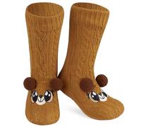 Chaussettes Chaussettes Antidérapantes Femme Hiver, Chaussons Chaussettes Femme Animaux Fantaisie, Cadeau Cocooning Femme Taille Unique 37-41 (Brun Ours)