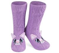 Chaussettes Chaussettes Antidérapantes Femme Hiver, Chaussons Chaussettes Femme Animaux Fantaisie, Cadeau Cocooning Femme Taille Unique 37-41 (Violet Chat)