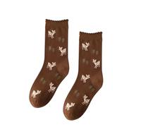 Chaussettes Colorées avec Motifs Drôles et Folles - Unisexe Taille Unique 36-43 - Chaussettes d'Équipage 1 Paire, Chevreuil Marron