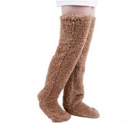 Chaussettes confortables en duvet d'oie pour l'automne et l'hiver, avec dessus élastique pour éviter de glisser, construction en polyester doux pour une chaleur toute la journée (marron)