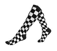 Chaussettes Contention Black And White Checkerboard Chaussette De Compression Respirant Bas De Compressione Confortables Chaussette Pour Avion Fitness Gym 50Cm