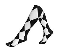 Chaussettes Contention Black And White Harlequin Bas De Compressione Cyclisme Chaussette Femmes Chaussettes Haute Pour Infirmiers Varices Fitness 50Cm