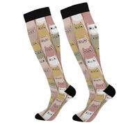 Chaussettes Contention Chats De Dessins Animés Mignons Sport Chaussettes Haute Cyclisme Chaussette Pour Varices Entraînement Grossesse 1 Par 50Cm