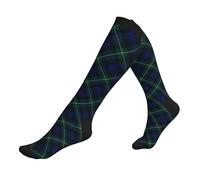 Chaussettes Contention Clan Mackenzie Tartan Blue And Green Plaid Chaussette De Compression Respirant Chaussettes Haute Cyclisme Calze A Compressione Pour Infirmiers Entraînement Avion 50Cm