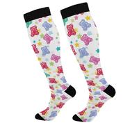 Chaussettes Contention Colorful Gummy Bears Candies Jelly Sweets Bas De Compressione Cyclisme Chaussette De Compression Respirant Calze A Compressione Pour Varices Fitness Entraînement 50Cm