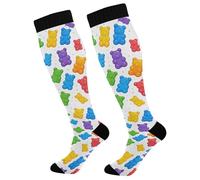 Chaussettes Contention Colorful Gummy Bears Jelly Sweets Chaussette Confortables Chaussettes Haute Femmes Calze A Compressione Pour Entraînement Gym Infirmiers 50Cm