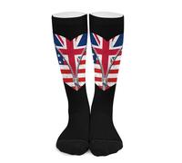 Chaussettes Contention Heart America Flag And Britain Flag Calze A Compressione Unisexes Chaussette Confortables Bas De Compressione Pour Infirmiers Avion Entraînement 50Cm