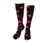 Chaussettes Contention Red And Black Hearts Pattern For Day Calze A Compressione Femmes Chaussettes Haute Course Chaussette Pour Gym Avion Fitness 50Cm