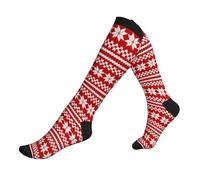 Chaussettes Contention Red White Norwegian Christmas Sweater Bas De Compressione Cyclisme Chaussette Unisexes Calze A Compressione Pour Avion Fitness Varices 50Cm