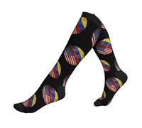 Chaussettes Contention Retro America And Colombian Flag Bas De Compressione Respirant Calze A Compressione Unisexes Chaussettes Haute Pour Gym Varices Avion 50Cm