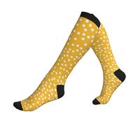 Chaussettes Contention Retro Mustard Yellow And White Polka Dot Chaussette De Compression Cyclisme Chaussette Femmes Bas De Compressione Pour Fitness Entraînement Varices 50Cm