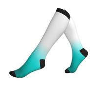 Chaussettes Contention White Dark Teal And Teal Color Block Ombre Chaussette Femmes Calze A Compressione Course Chaussettes Haute Pour Gym Entraînement Avion 50Cm