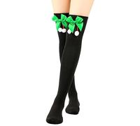 Chaussettes Coton Femme 3538 Socks Femme Femme Chaussettes de genou décorées de noël pour femmes, couleur unie, dessin animé, pour fête de noël, bas Chaussettes Collant Femme Bas Sexy Femme (Black, A)