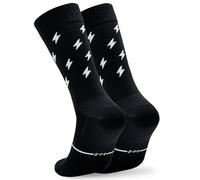 Chaussettes Cyclisme et Course Hommes et Femmes - Triathlon Randonnée Gym - Rembourrées, Respirantes, Compressives (FR/ES, Alpha/lettres, L, TG, Taille normale, Taille normale, THUNDERBOLT Black)