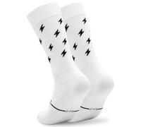Chaussettes Cyclisme et Course Hommes et Femmes - Triathlon Randonnée Gym - Rembourrées, Respirantes, Compressives (FR/ES, Alpha/lettres, L, TG, Taille normale, Taille normale, THUNDERBOLT White)