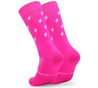 Chaussettes Cyclisme et Course Hommes et Femmes - Triathlon Randonnée Gym - Rembourrées, Respirantes, Compressives (FR/ES, Alpha/lettres, L, TG, Taille normale, Taille normale, THUNDERBOLT Pink)