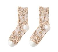 Chaussettes d'automne et d'hiver en coton chaud pour femme Motif tournesol Chaussettes épaisses douces pour femme, beige, Taille unique