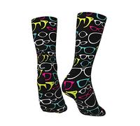 Chaussettes De Bureau Modèle Rétro Avec Lunettes Mode Noir Chaussettes Mi-Mollets Décontractée Chaussette D'Équipage Etanche Robe Chaussettes Pour Homme Femme Wading Aviron 40Cm