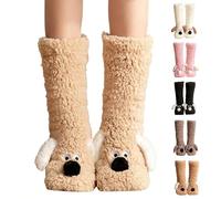 Chaussettes de chalet d'hiver pour femme - En peluche - Avec semelle ABS - Antidérapantes - Pour femme - Motif animaux - Chaussettes de maison pour filles - Chaussettes amusantes et moelleuses