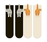 Chaussettes De Chat Drôles, Chaussette Tendance Avec Chat Orange Mignon, Chaussettes Amusantes Pour Couple, Des Accessoires Féminins À Tactile Douce Et À Haute Élasticité (2 paires,Taille unique)