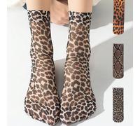 Chaussettes de cheville imprimées léopard et floral, chaussettes fines élastiques confortables et respirantes, chaussures d'été, cadeau de Noël Motif 3Snake,3 couleurs,1. Imprimé léopard,3. Imprimé lé