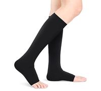 Chaussettes de Compression à Bout Ouvert, 20-30 mmHg Compression Graduée, pour Hommes et Femmes, Voyage, Grossesse, Varices, Mi-bas, Noir, Taille L