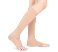 Chaussettes de Compression à Bout Ouvert, 20-30 mmHg Support Gradué, pour Hommes et Femmes, Bas de Compression pour Vol, Grossesse, Voyage, Travail, Varices, Mi-mollet, Taille M, Couleur Peau
