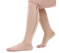 Chaussettes de Compression à Fermeture éclair pour Femmes et Hommes, Bas de Compression Médicale à Bout Ouvert, Soutien du Mollet au Genou Chaussettes Graduées pour les Varices pour la(S/M-peau)