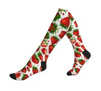 Chaussettes de compression à imprimé fraise pour homme et femme 15-20 mmhg pour voyage, sport, vol, 2 Noir-2, Taille unique