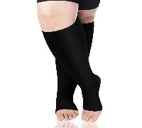 Chaussettes de compression à orteils ouverts en cuivre jaune pour femmes et hommes, sans pieds ni talons, pour mollets larges, hautes jusqu'aux genoux, pour les voyages/sports. Cadeau de Noël unisexe