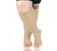 Chaussettes de compression à orteils ouverts en cuivre jaune pour femmes et hommes, sans pieds ni talons, pour mollets larges, hautes jusqu'aux genoux, pour les voyages/sports. Cadeau de Noël unisexe