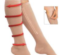Chaussettes De Compression Avec Fermeture Éclair Et Bout Ouvert En Nylon/Spandex Beige Taille S/M 1 Paire